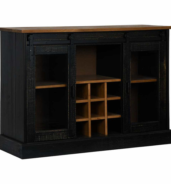 Sideboard HALDEN 2 Schiebetüren Schwarz 112x40x80 cm Massivholz