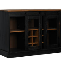 Sideboard HALDEN 2 Schiebetüren Schwarz 112x40x80 cm Massivholz