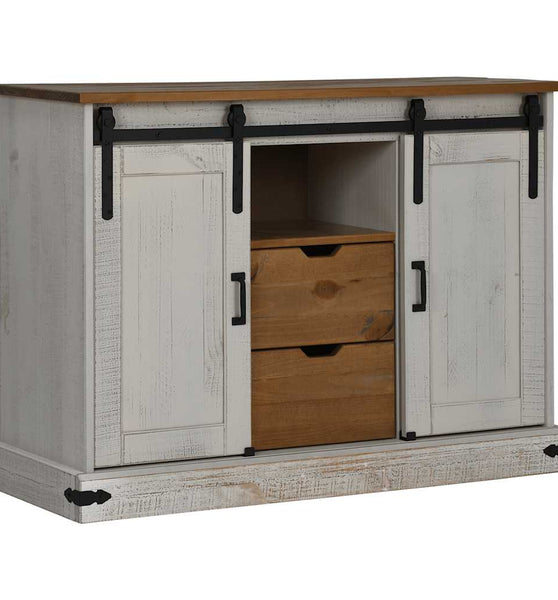 Sideboard HALDEN 2 Schiebetüren Weiß 112x40x80 cm Massivholz