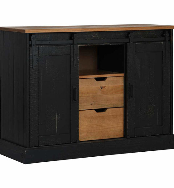 Sideboard HALDEN 2 Schiebetüren Schwarz 112x40x80 cm Massivholz