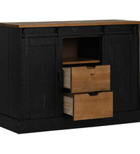 Sideboard HALDEN 2 Schiebetüren Schwarz 112x40x80 cm Massivholz