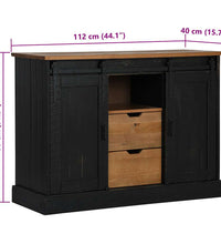 Sideboard HALDEN 2 Schiebetüren Schwarz 112x40x80 cm Massivholz