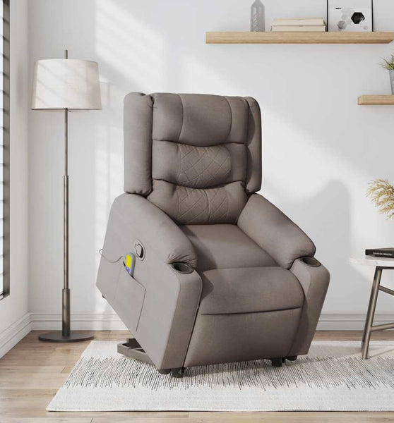 Massagesessel mit Aufstehhilfe Taupe Stoff