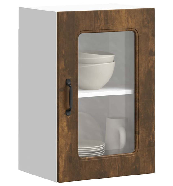 Küchen-Hängeschrank mit Glastür Räuchereiche Holzwerkstoff