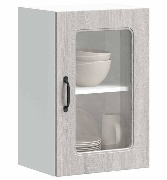 Küchen-Hängeschrank mit Glastür Grau Sonoma Holzwerkstoff