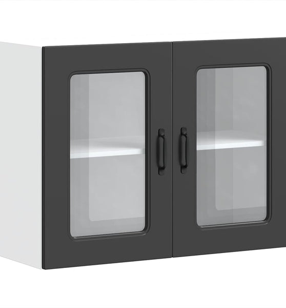 Küchen-Hängeschrank mit Glastür Kalmar Schwarz Holzwerkstoff