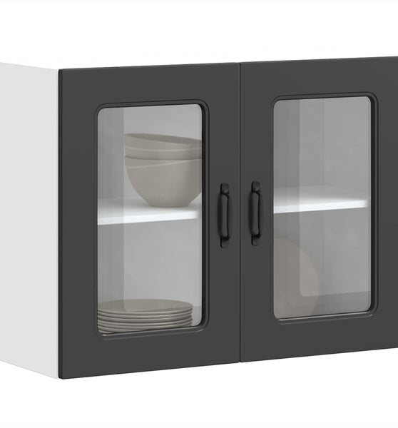 Küchen-Hängeschrank mit Glastür Kalmar Schwarz Holzwerkstoff