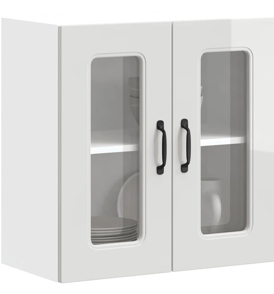 Küchen-Hängeschrank mit Glastür Hochglanz-Weiß Holzwerkstoff