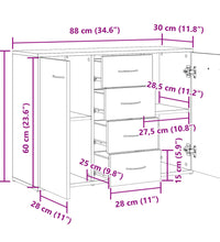 Sideboard Artisan-Eiche 88x30x64 cm Holzwerkstoff