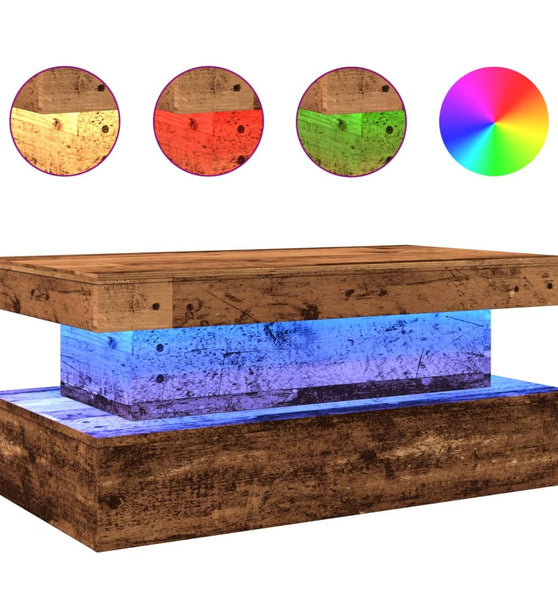 Couchtisch mit LED-Leuchten Altholz-Optik 90x50x40 cm