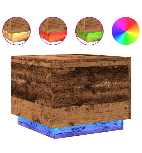 Couchtisch mit LED-Leuchten Altholz-Optik 50x50x40 cm