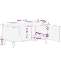 Couchtisch Hellgrau 80x50x40 cm Massivholz Mango