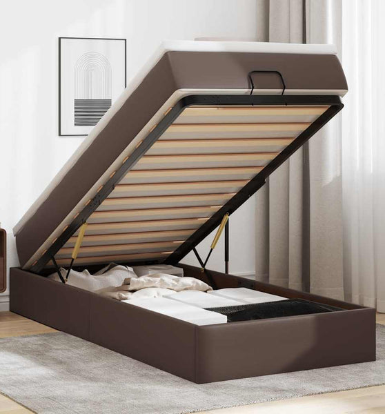 Ottoman-Bett mit Matratze Grau 80x200 cm Kunstleder