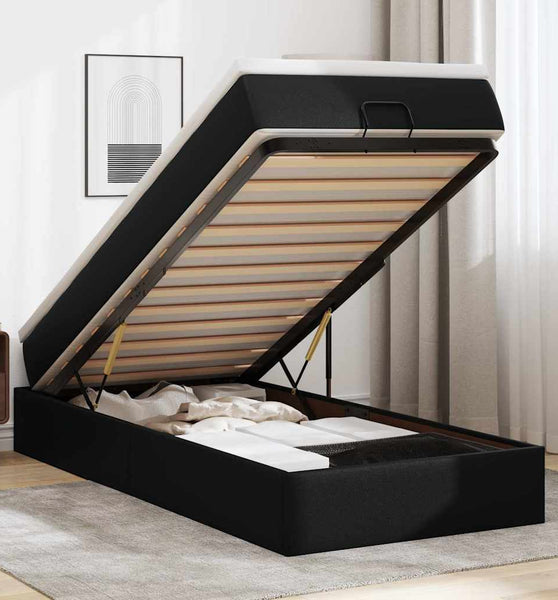 Ottoman-Bett mit Matratze Schwarz 90x190 cm Kunstleder