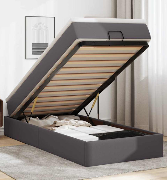 Ottoman-Bett mit Matratze Grau 90x190 cm Kunstleder