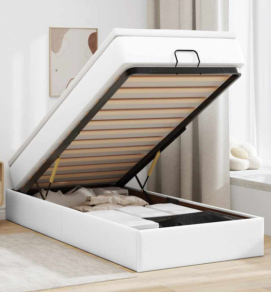 Ottoman-Bett mit Matratze Weiß 90x200 cm Kunstleder