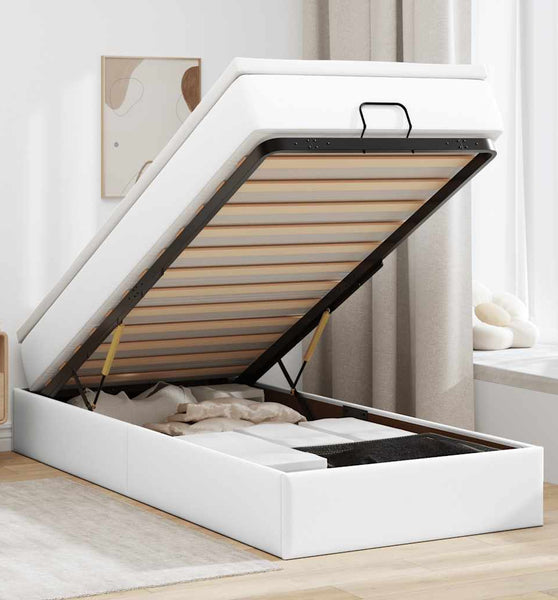 Ottoman-Bett mit Matratze Weiß 100x200 cm Kunstleder