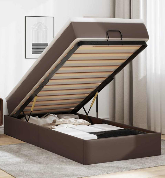 Ottoman-Bett mit Matratze Braun 100x200 cm Kunstleder