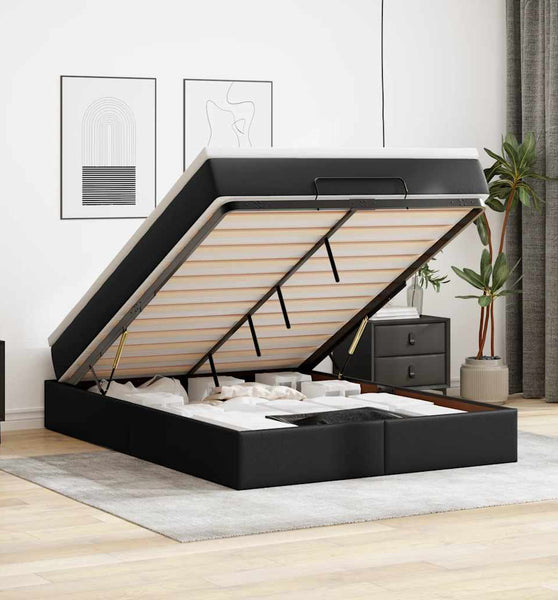 Ottoman-Bett mit Matratze Schwarz 140x200 cm Kunstleder