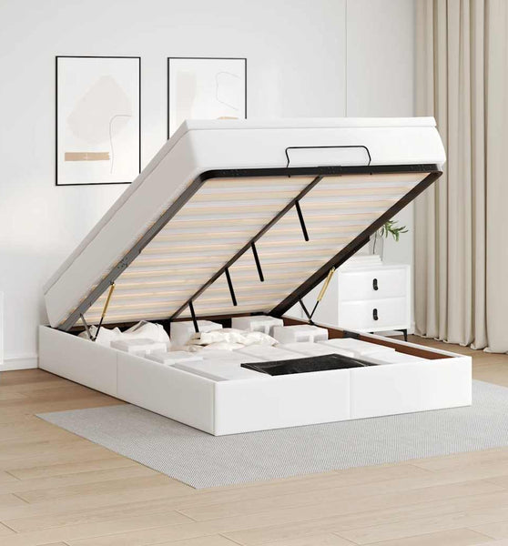 Ottoman-Bett mit Matratze Weiß 140x200 cm Kunstleder