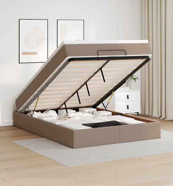 Ottoman-Bett mit Matratze Cappuccino-Braun 140x200cm Kunstleder