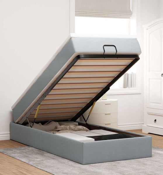 Ottoman-Bett mit Matratze Hellgrau 80x200 cm Stoff