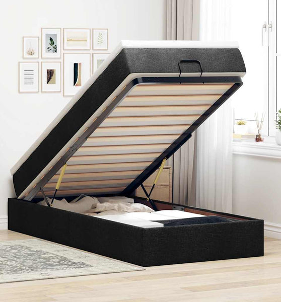 Ottoman-Bett mit Matratze Schwarz 80x200 cm Stoff