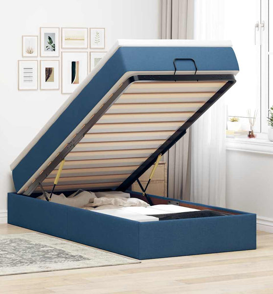 Ottoman-Bett mit Matratze Blau 80x200 cm Stoff