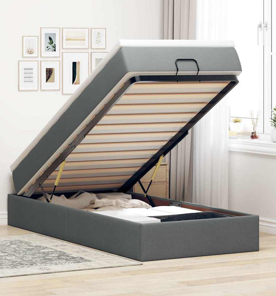 Ottoman-Bett mit Matratze Dunkelgrau 90x190 cm Stoff