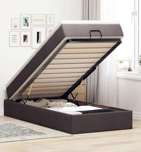Ottoman-Bett mit Matratze Dunkelbraun 90x190 cm Stoff