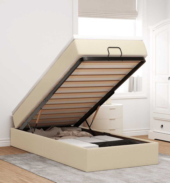 Ottoman-Bett mit Matratze Creme 90x190 cm Stoff