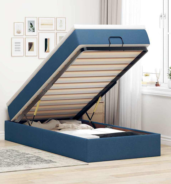 Ottoman-Bett mit Matratze Blau 90x190 cm Stoff
