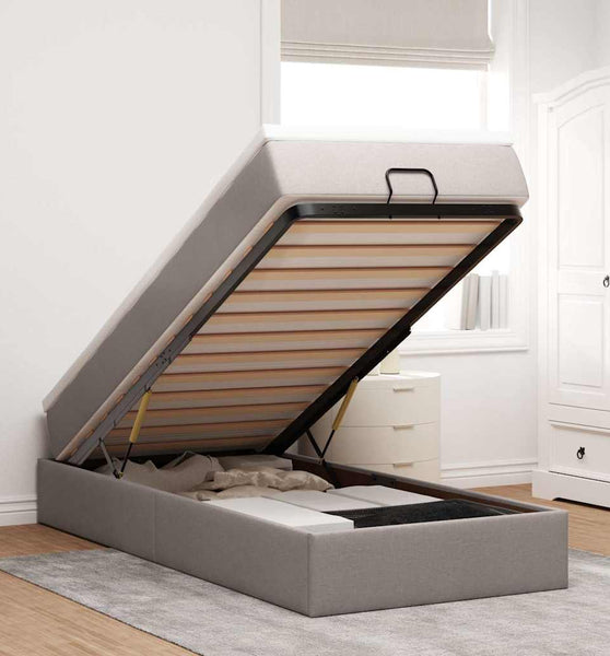 Ottoman-Bett mit Matratze Taupe 90x200 cm Stoff