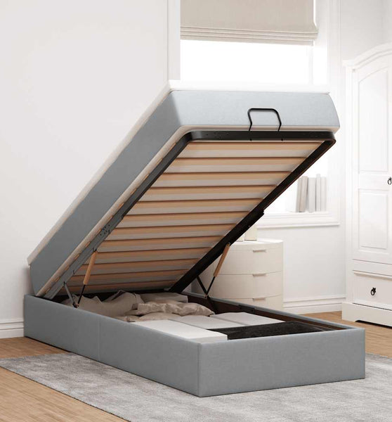 Ottoman-Bett mit Matratze Hellgrau 100x200 cm Stoff