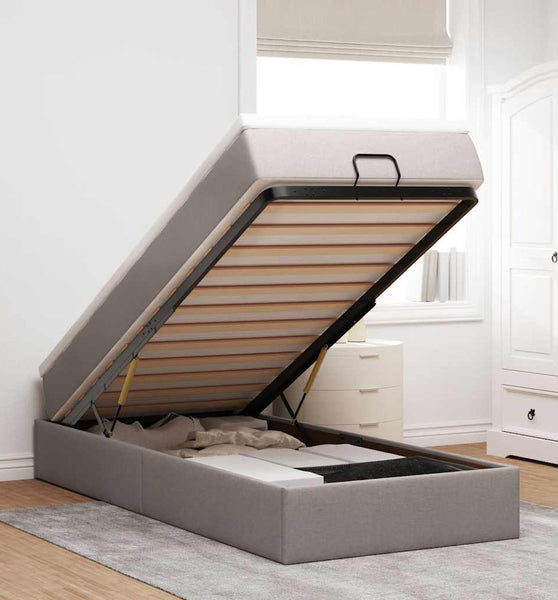 Ottoman-Bett mit Matratze Taupe 100x200 cm Stoff