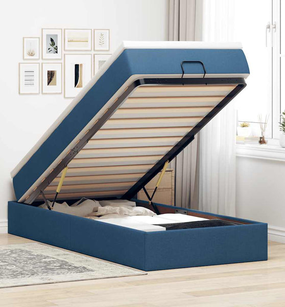 Ottoman-Bett mit Matratze Blau 100x200 cm Stoff