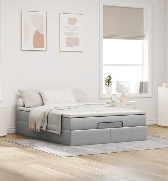 Ottoman-Bett mit Matratze Hellgrau 140x200 cm Stoff