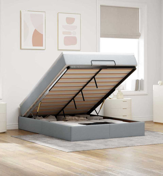 Ottoman-Bett mit Matratze Hellgrau 140x200 cm Stoff