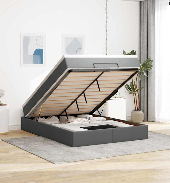 Ottoman-Bett mit Matratze Dunkelgrau 140x200 cm Stoff