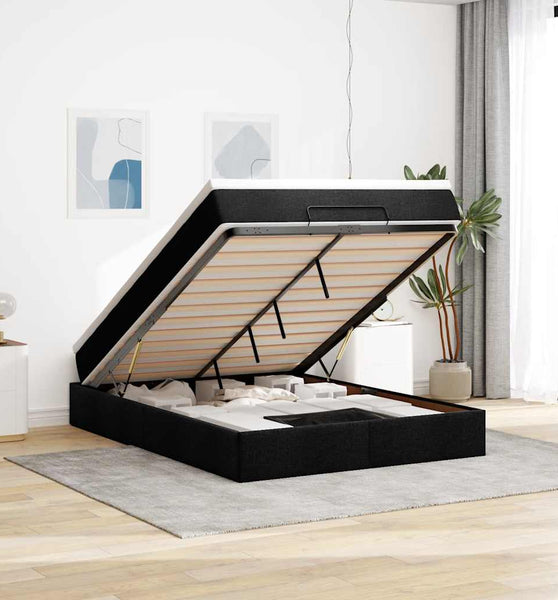 Ottoman-Bett mit Matratze Schwarz 140x200 cm Stoff
