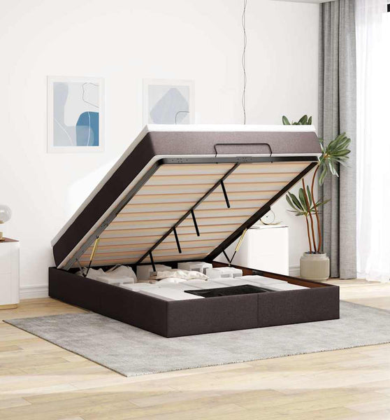 Ottoman-Bett mit Matratze Dunkelbraun 140x200 cm Stoff