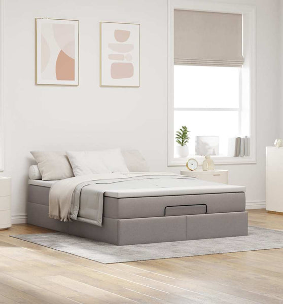Ottoman-Bett mit Matratze Taupe 140x200 cm Stoff