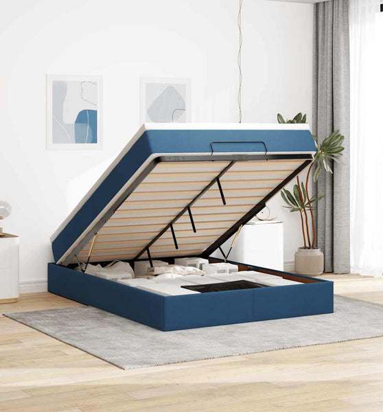 Ottoman-Bett mit Matratze Blau 140x200 cm Stoff
