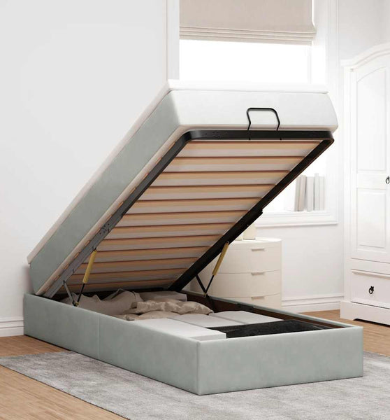 Ottoman-Bett mit Matratze Hellgrau 80x200 cm Samt