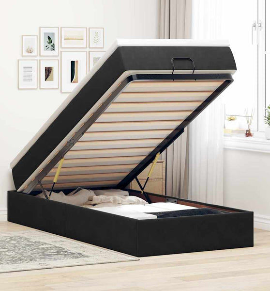 Ottoman-Bett mit Matratze Schwarz 80x200 cm Samt