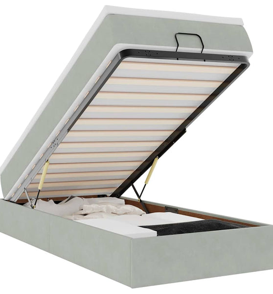 Ottoman-Bett mit Matratze Hellgrau 90x190 cm Samt