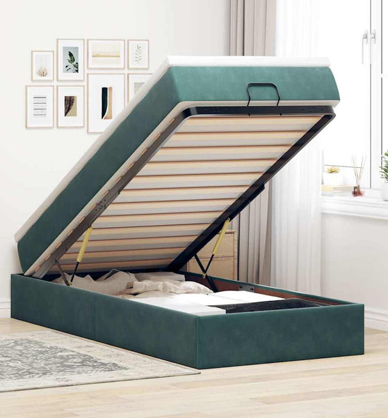 Ottoman-Bett mit Matratze Dunkelgrün 90x190 cm Samt