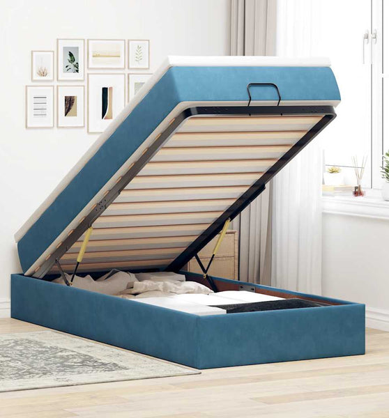 Ottoman-Bett mit Matratze Dunkelblau 90x190 cm Samt