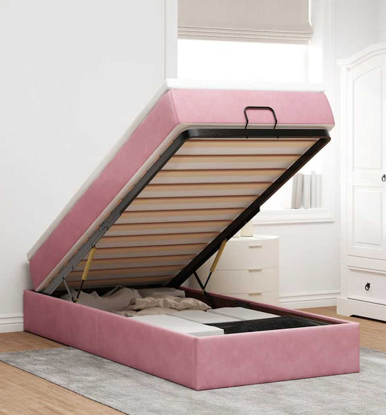 Ottoman-Bett mit Matratze Rosa 90x190 cm Samt