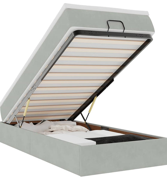 Ottoman-Bett mit Matratze Hellgrau 90x200 cm Samt